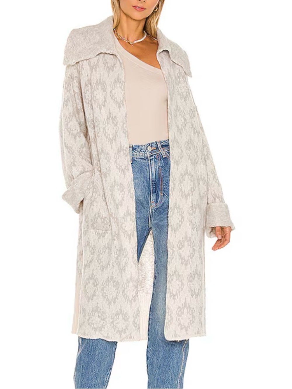 Free People Like a Diamond Wool Blend Open Front Cardigan Icy Diamonds Combo XS